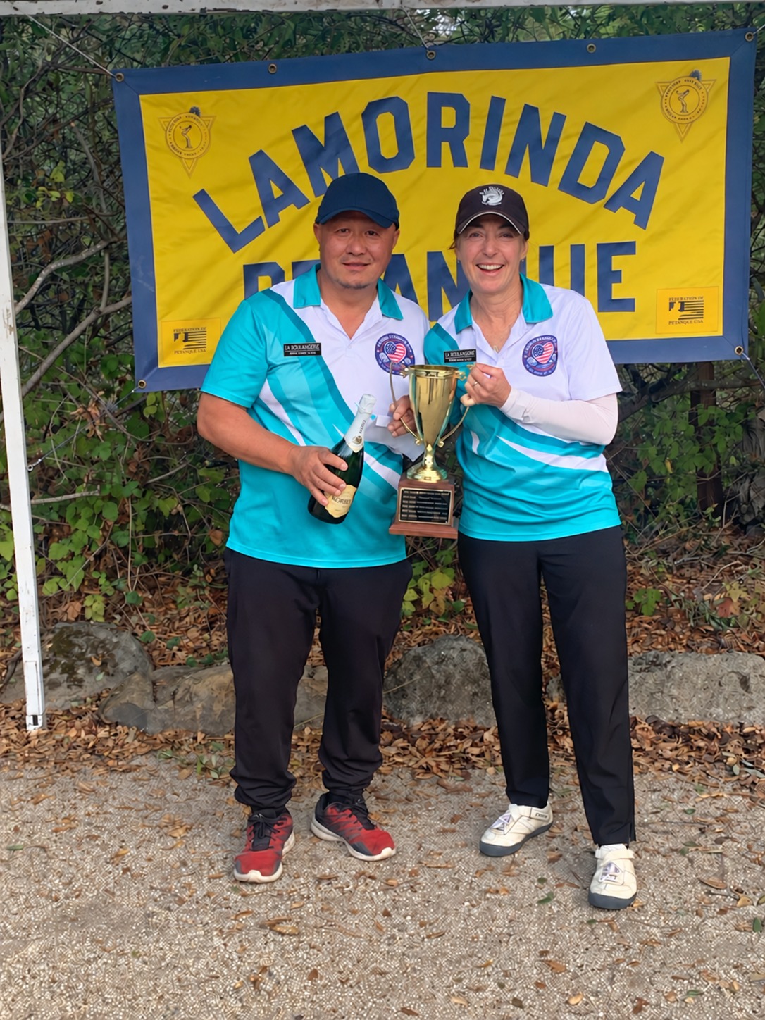 Janice and By with the winners’ trophy at Lamorinda