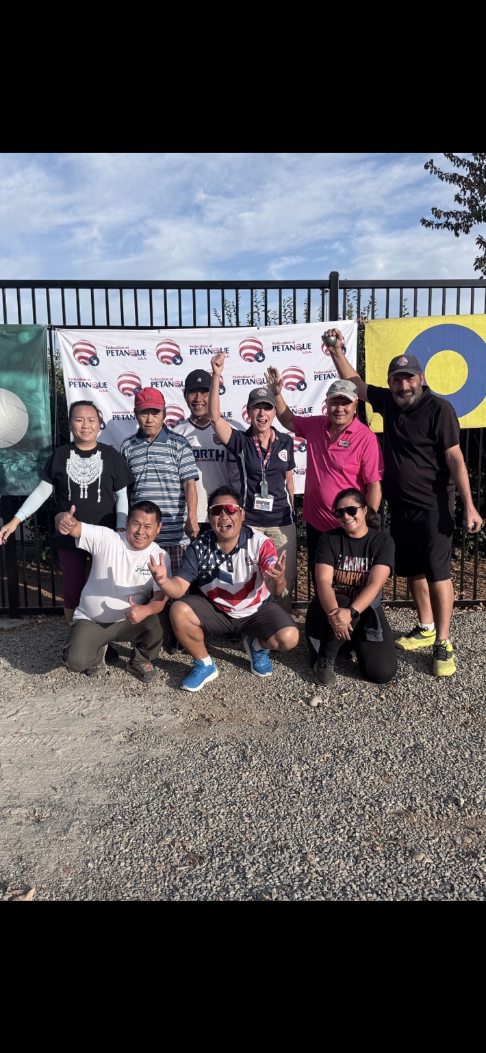 Eight Fresno Pétanque Club members at the 2026 Nor-Cal Select competitions in Sacramento
